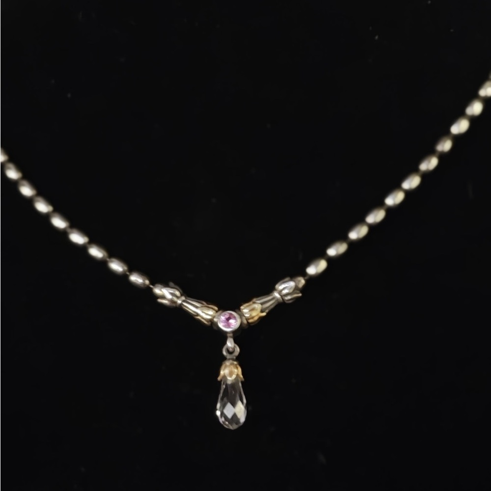 RARE!! Vintage LAGOS Caviar Toggle Necklace with Pink Sapphire Stone and Crystal - Picture 3 of 10